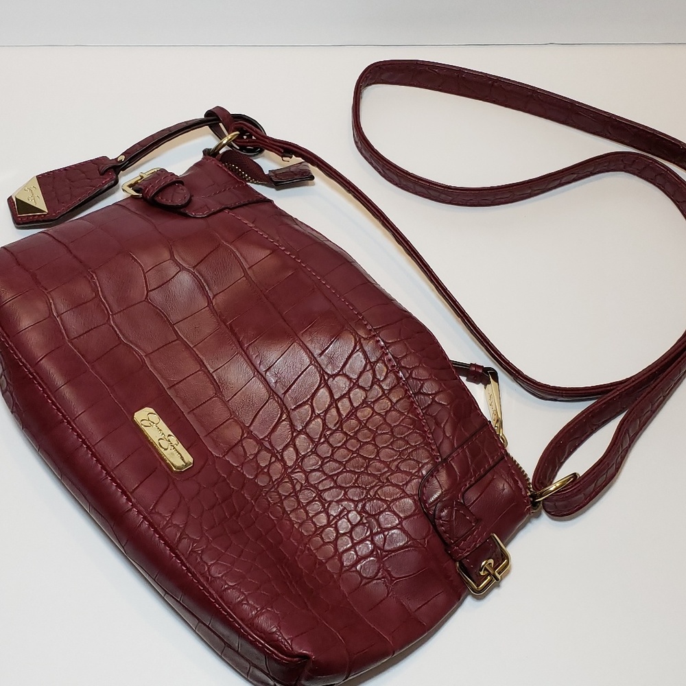 Jessica Simpson Faux Crocodile Burgundy Cross Body